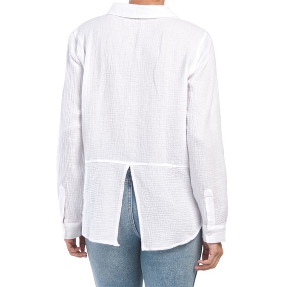 Lucky Brand Women's Cotton Split Back Gauze Texture Button Front Shirt size M - Picture 4 of 10